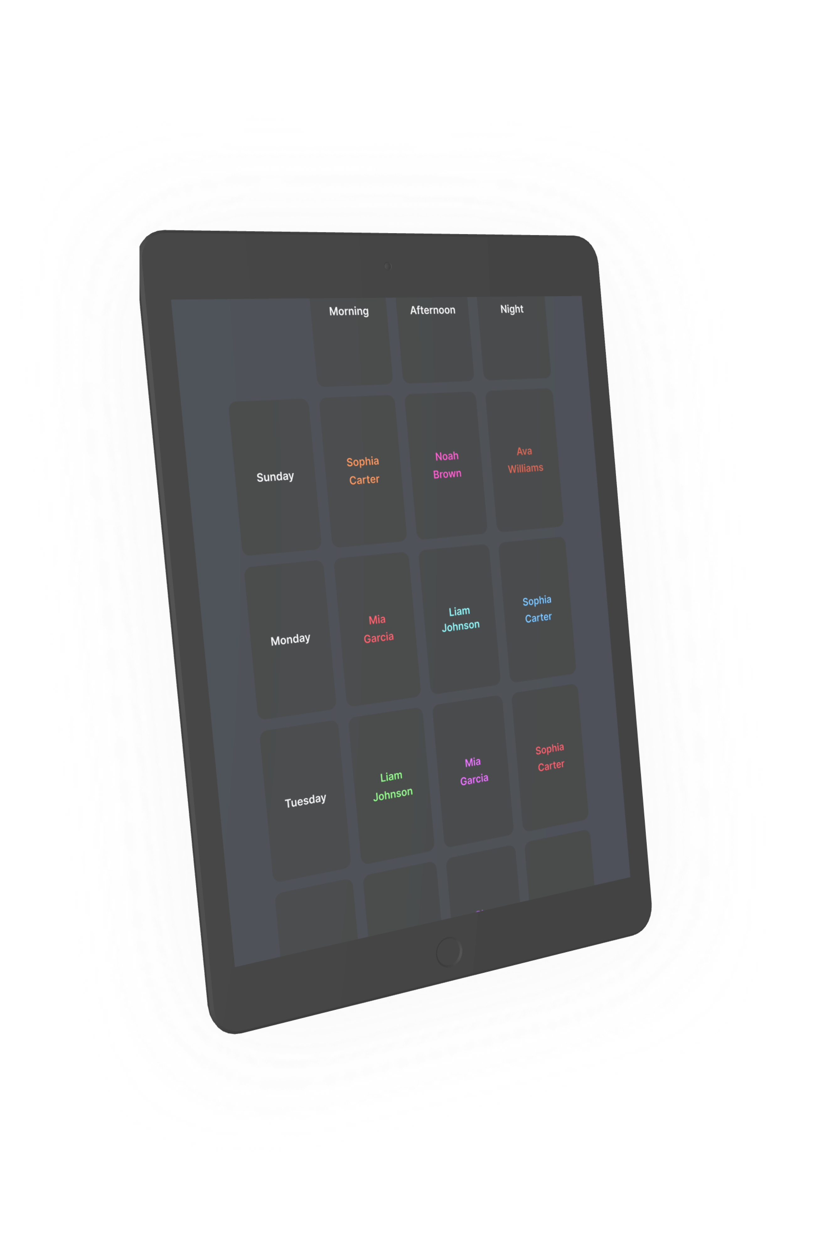 Schedule grid on tablet